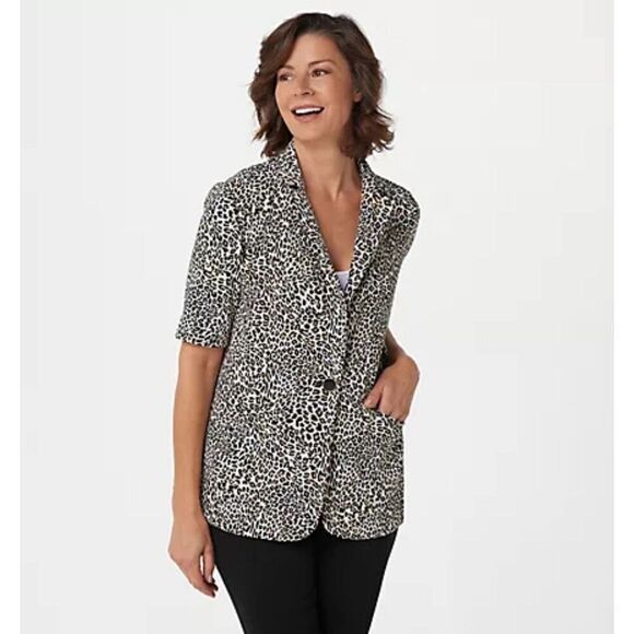Susan Graver Blazer Women's Large Multi-Color Leopard Print Soft Single Breasted - Picture 1 of 16